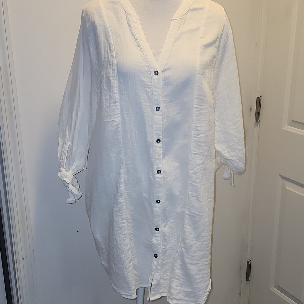 Splendid Cotton Shirt Dress Button Gauzy Large